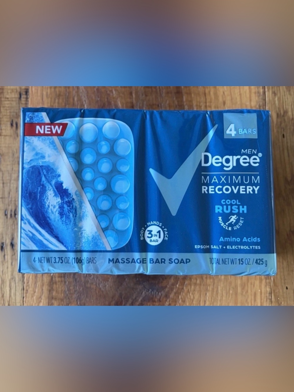 Degree Maximum Recovery Mens Massage Cool Rush Bar Soap 4 New Body Hands Face